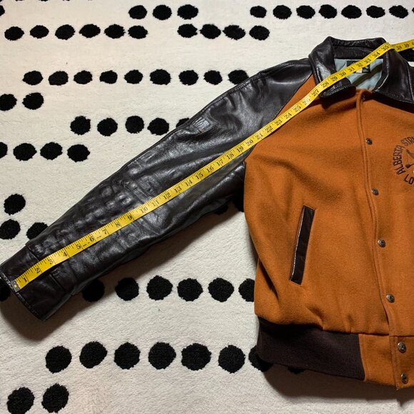 Vintage Varsity Bomber Jacket 44 Brown Wool Leather Quilt Lined Miners Union - Picture 13 of 13